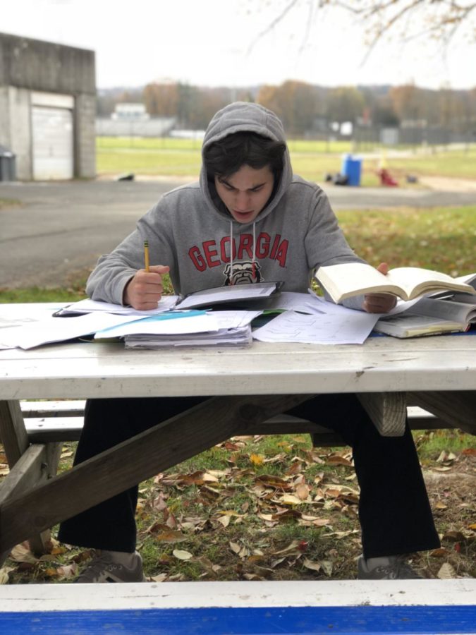 Student Colin Kuzia showing his frustration with the workload as midterms slowly creep up. 