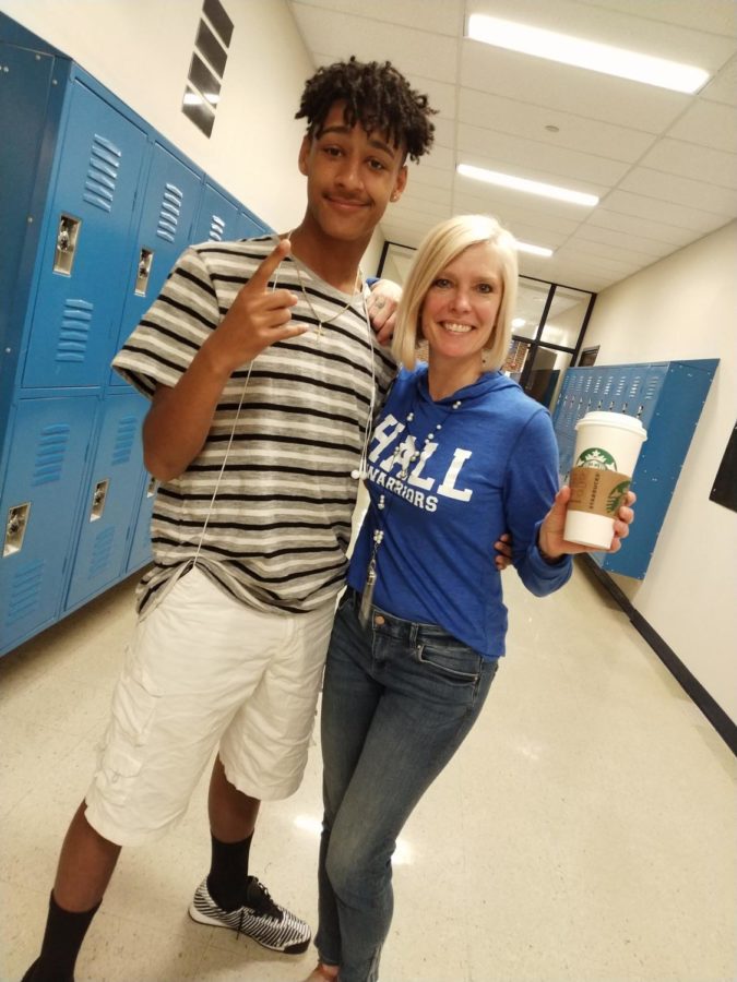 Hall teacher and student enjoy Starbucks.