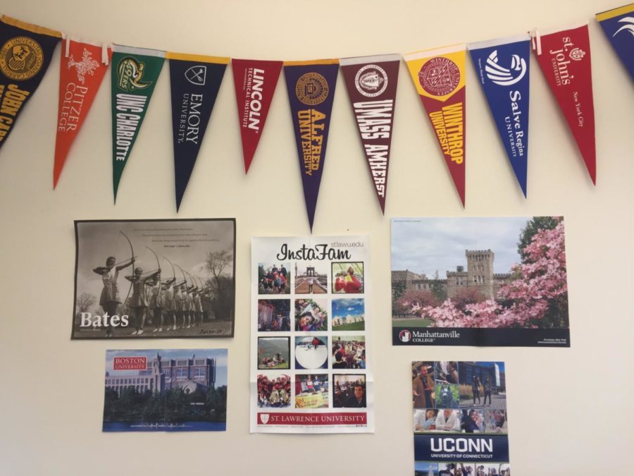 College Posters and Flags decorating and adding some color to the Career Center walls.