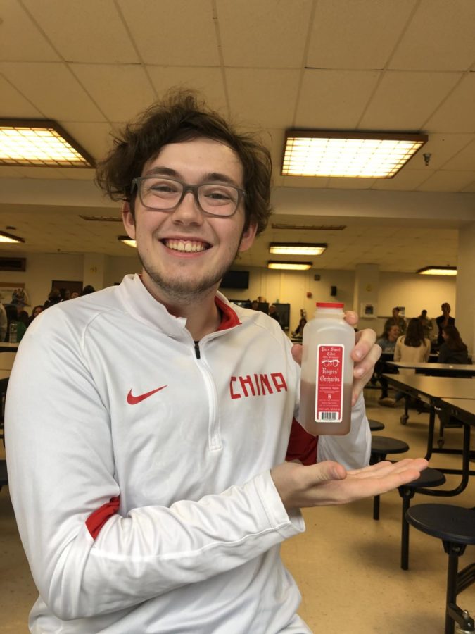 Senior Seamus OConnell is with his precious juice, that is very popular this fall.