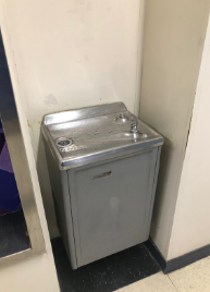 A water fountain in the World Language wing of Hall High School. This fountain was ranked Best in School in a 2018 Hall Highlights article. Like many other fountains in the district’s schools, it likely contains at least trace amounts of lead.	
