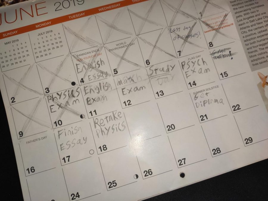 A students calendar when they have run out of time to improve their grades
