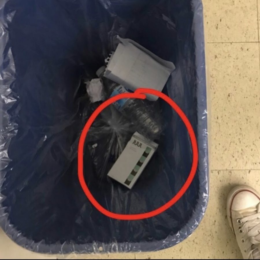 A pack of JUUL pods spotted in a recycling bin at Hall High. 