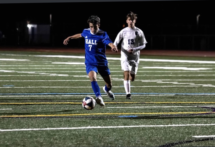 Drew playing soccer in 2019 vs Souuthington