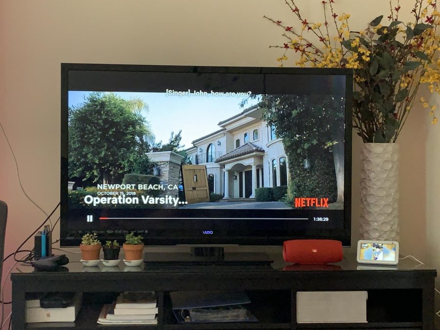 Photo of a television with the Netflix documentary Operation Varsity Blues