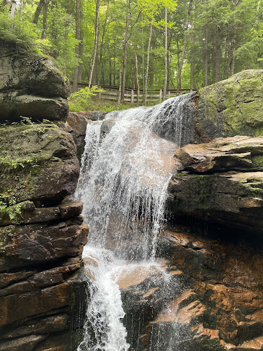 What a lovely view of a waterfall at the Flume Gorge trail at Franconia Notch State Park.