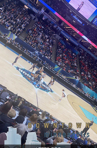 UConn’s Olivia Nelson and Stanford’s Cameron Brink ready to jump ball at the Final Four game.