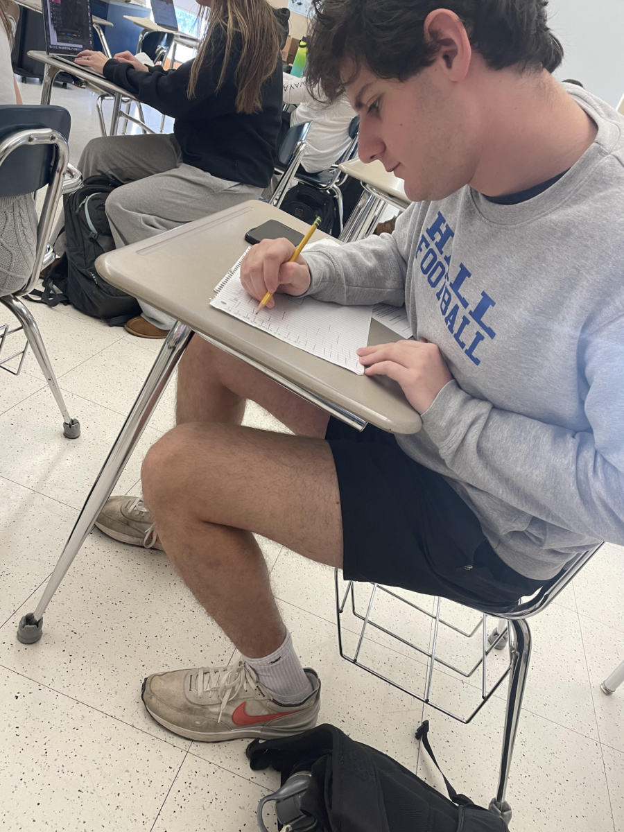 Student intensely creates a “perfect bracket” during down time of a class. 