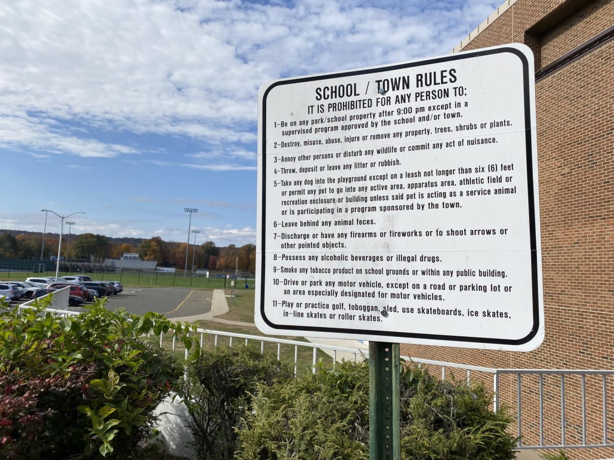 Signage at Hall's gym entrance detailing numerous restrictions for visitors.