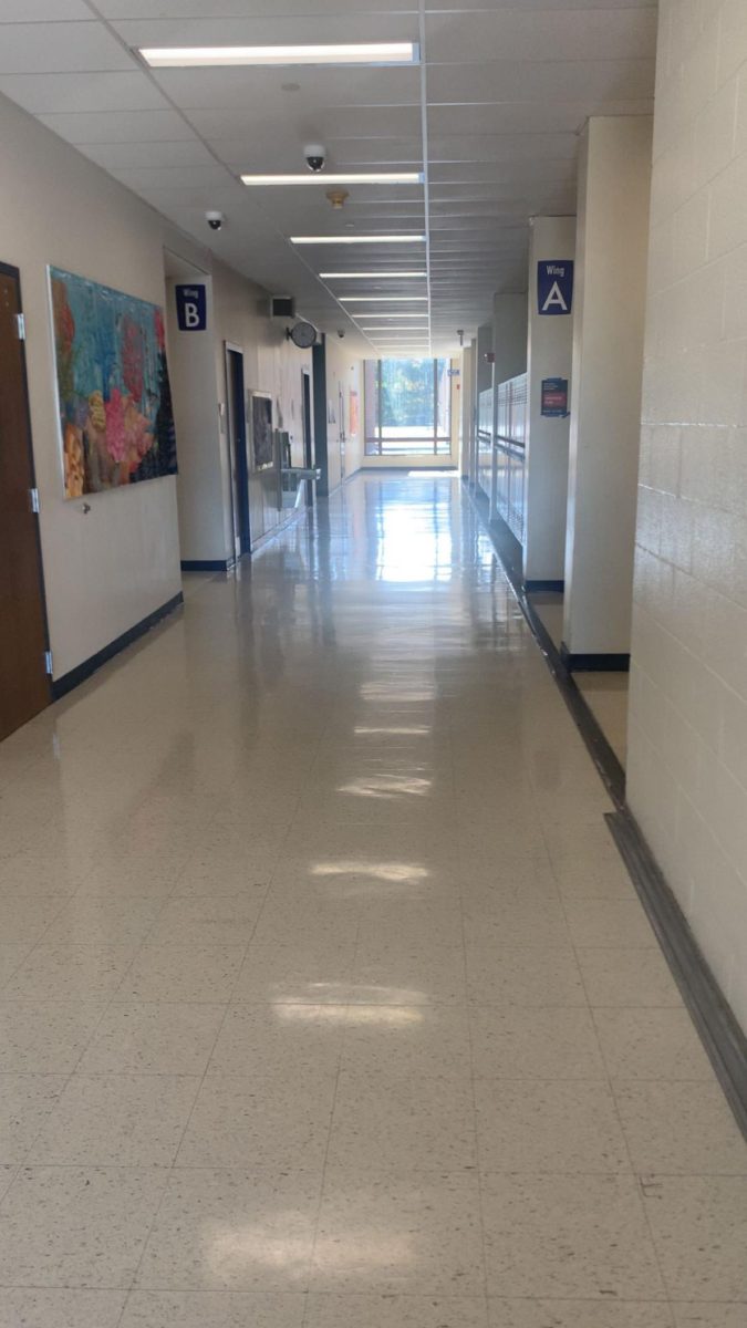 An Empty hall way after the 2nd bell rings everyone should be in their destination.
