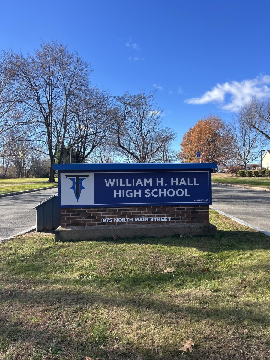 Recently update sign located at the main entrance of Hall High School