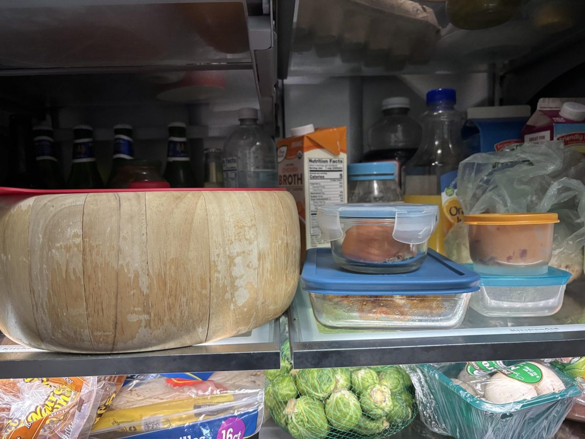 Storage of leftover food in a fridge in an effort to avoid food waste.