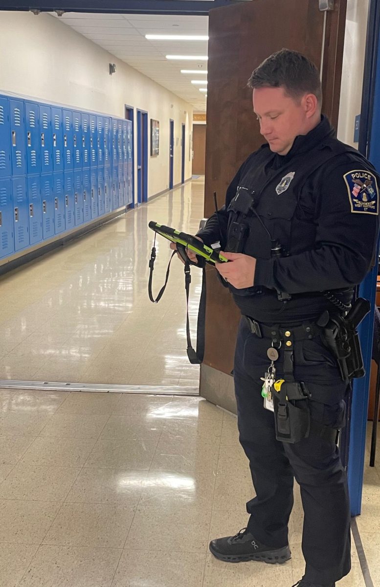 Hall security monitoring the hallways