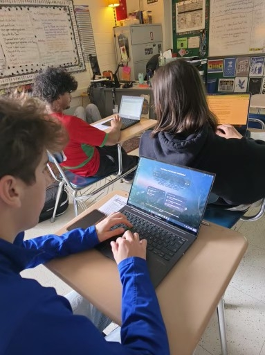 Above the image is show student using AI in class. 
