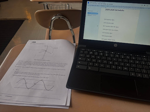Picture of a student trying to figure out a balance between his/her game and practice schedule with school work
